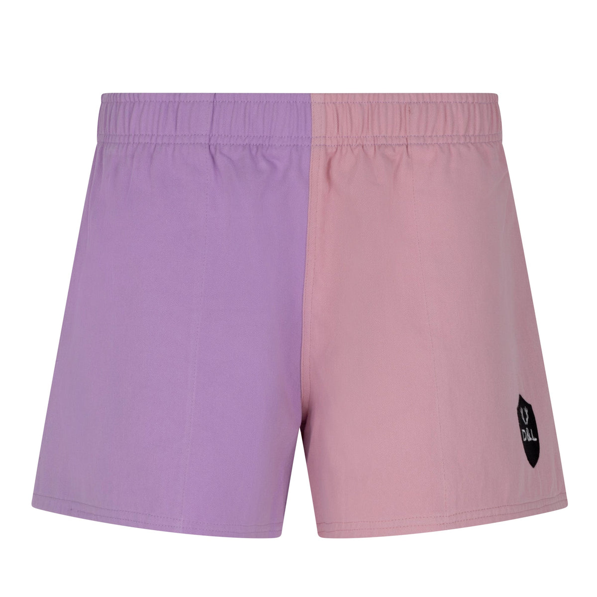 Digby & Litten Pink & Purple Rugby Shorts — angled product view.