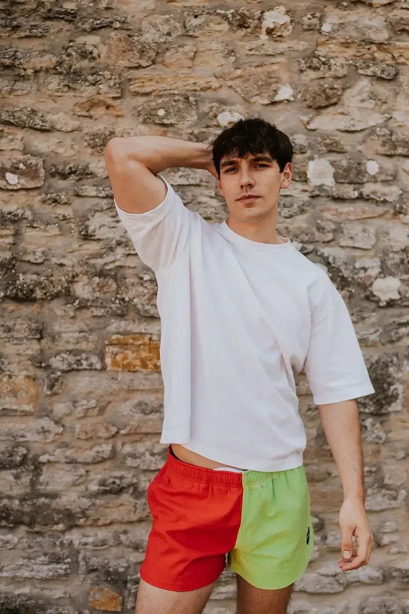 Men’s – Red & Lime Green Rugby Shorts – Digby & Litten