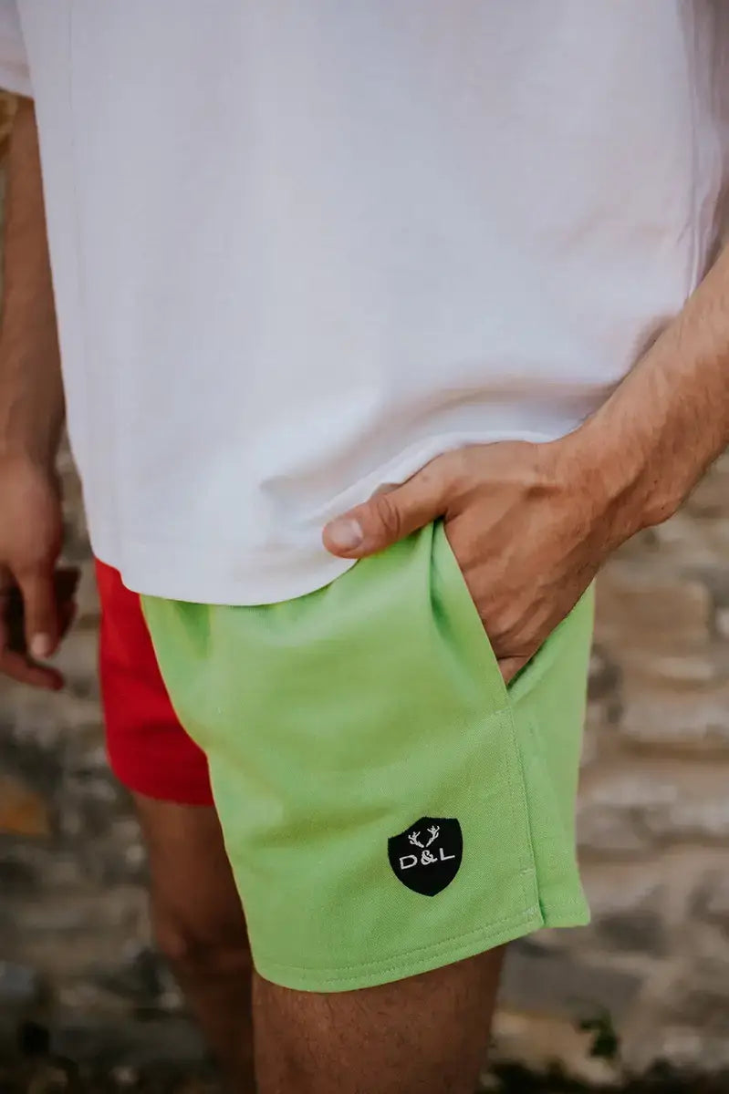 Men’s – Red & Lime Green Rugby Shorts – Digby & Litten