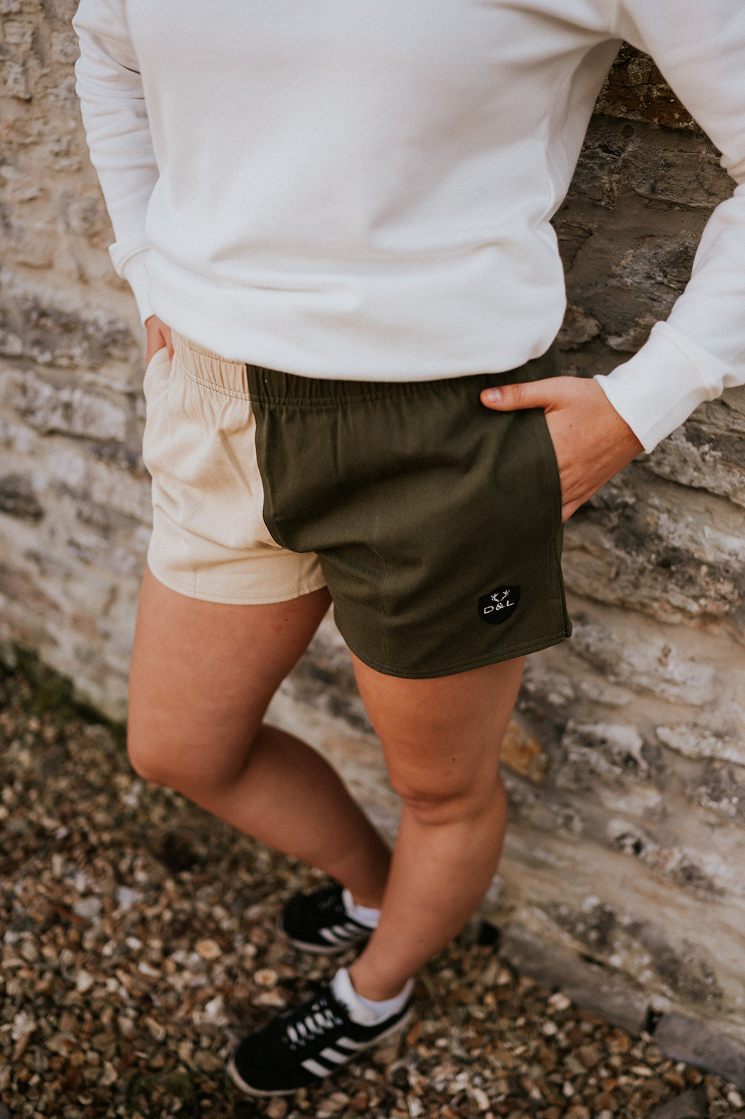 Women’s – Khaki & Cream Rugby Shorts – Digby & Litten