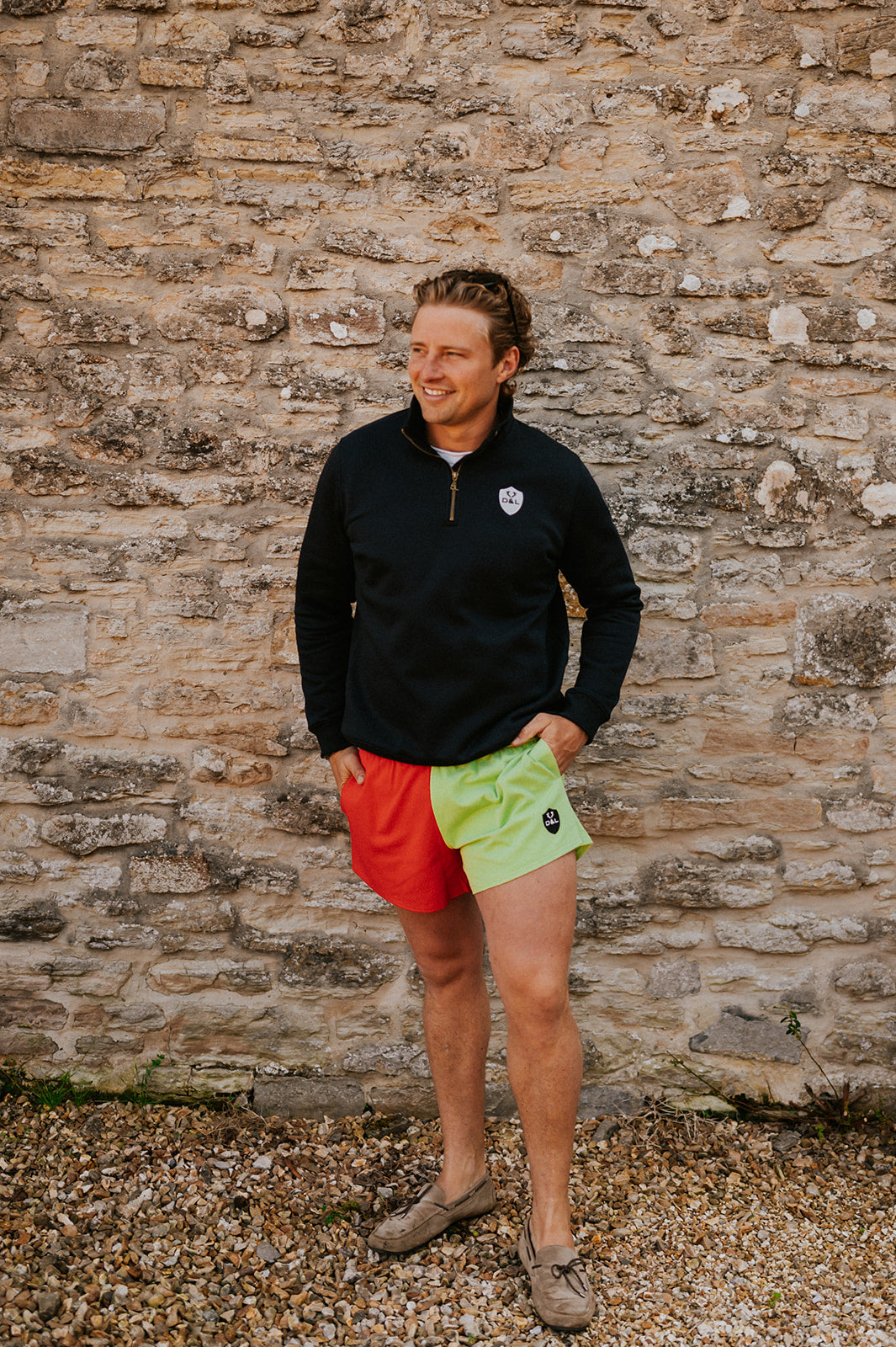 Men’s – Red & Lime Green Rugby Shorts – Digby & Litten