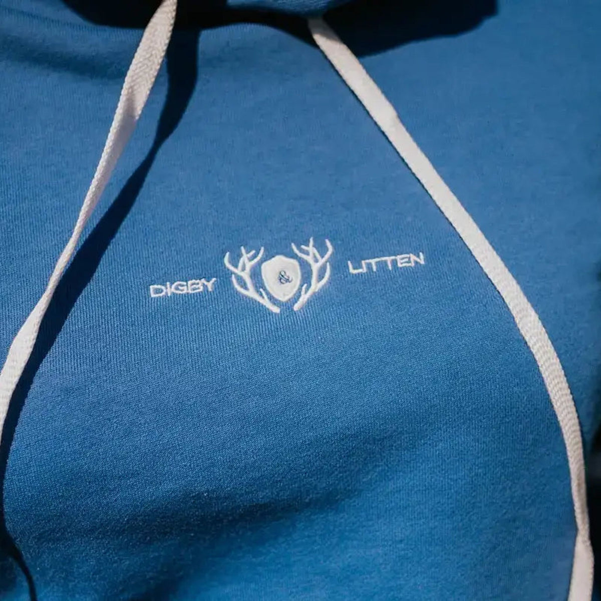 Digby & Litten "Blues & Bands" Hoodie — close-up detail.