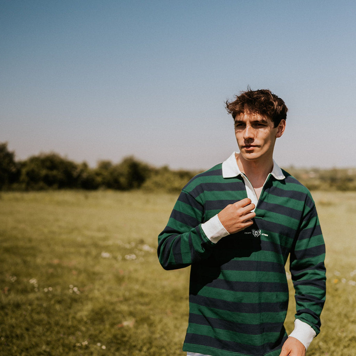 Digby & Litten Highland Hero Rugby Shirt — shown worn.
