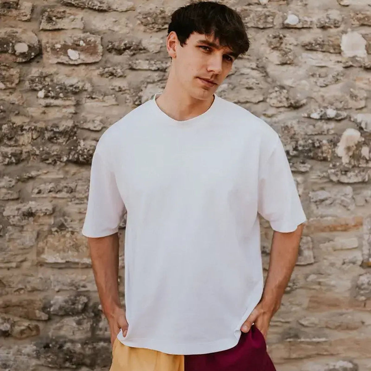 Digby & Litten Maroon & Gold Rugby Shorts — shown worn.