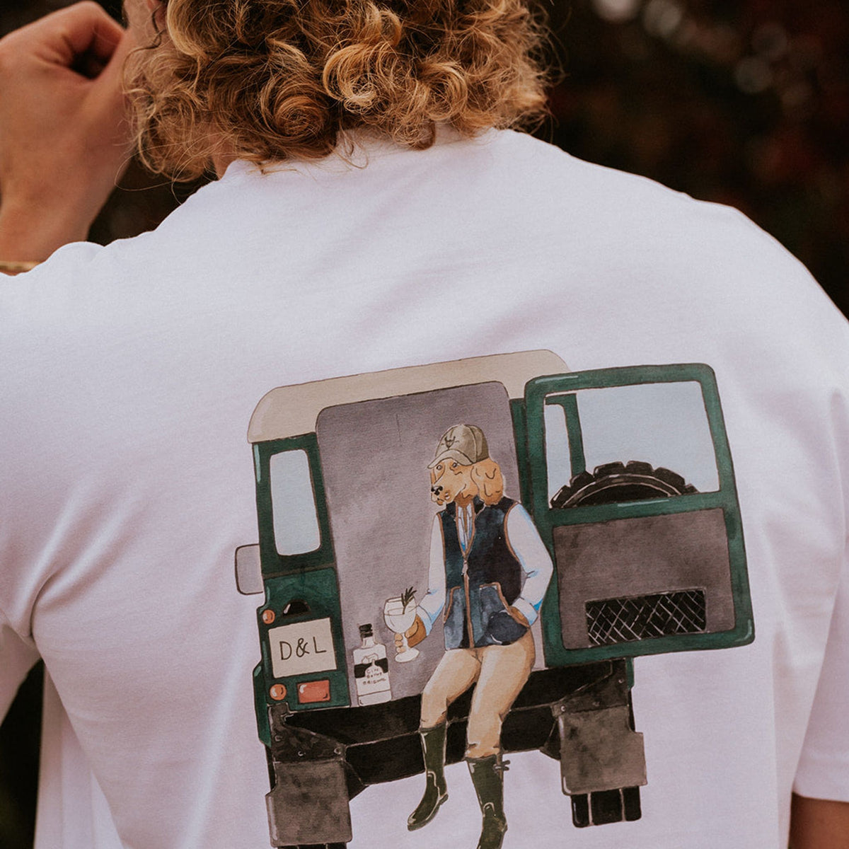 White Digby Land Rover T-Shirt — back view when worn.