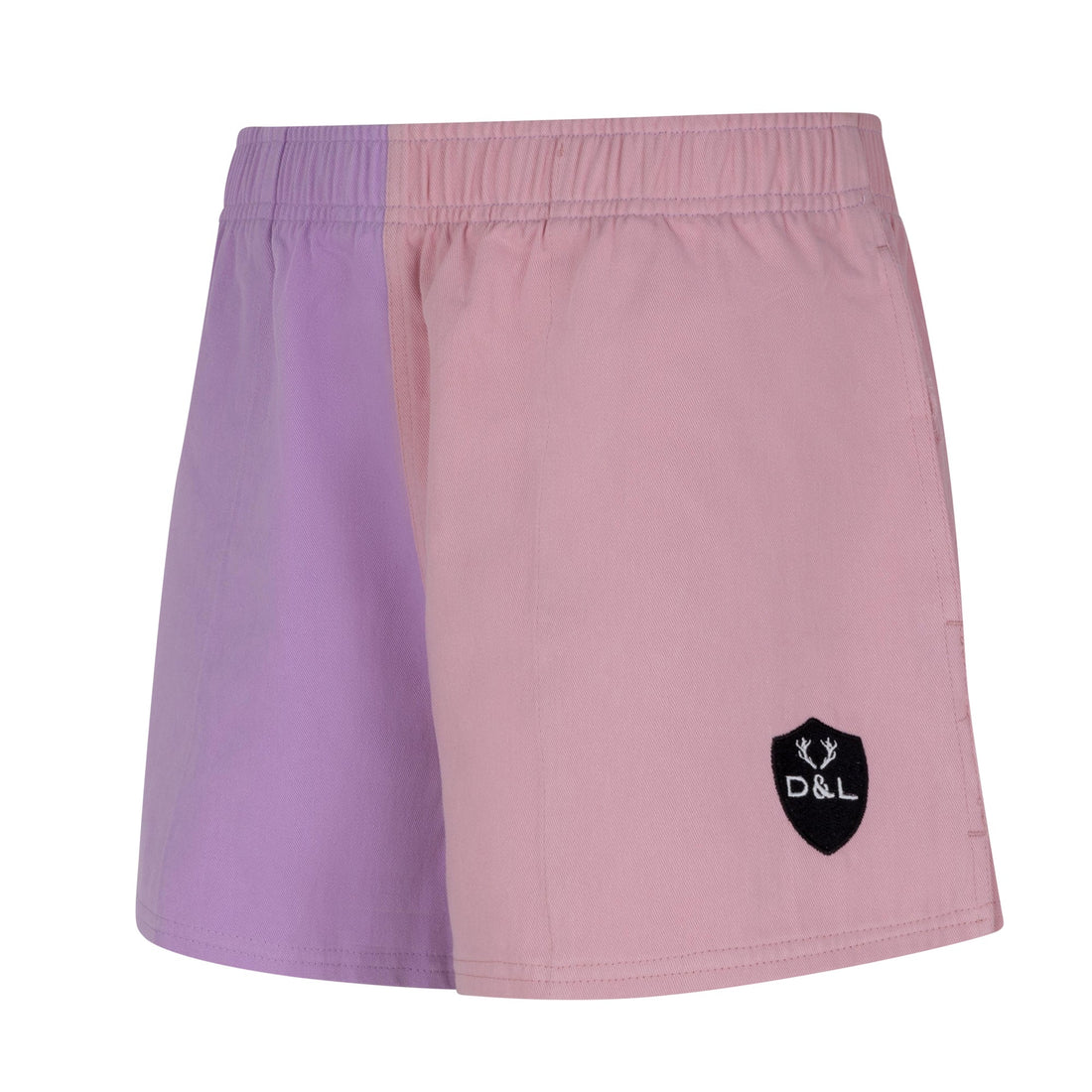 Digby &amp; Litten Pink &amp; Purple Rugby Shorts — angled product view.