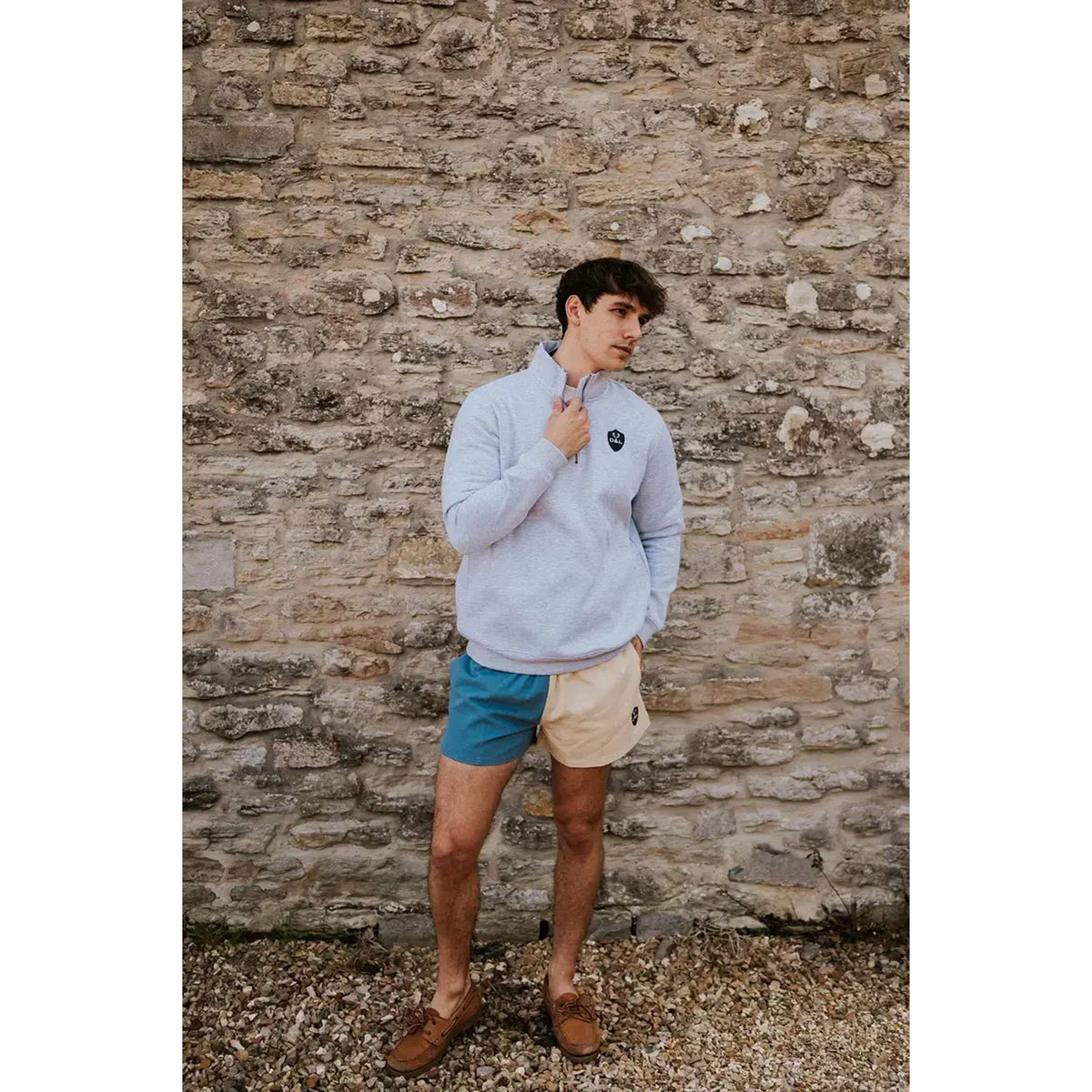 Digby &amp; Litten Blue &amp; Cream Rugby Shorts — shown worn.
