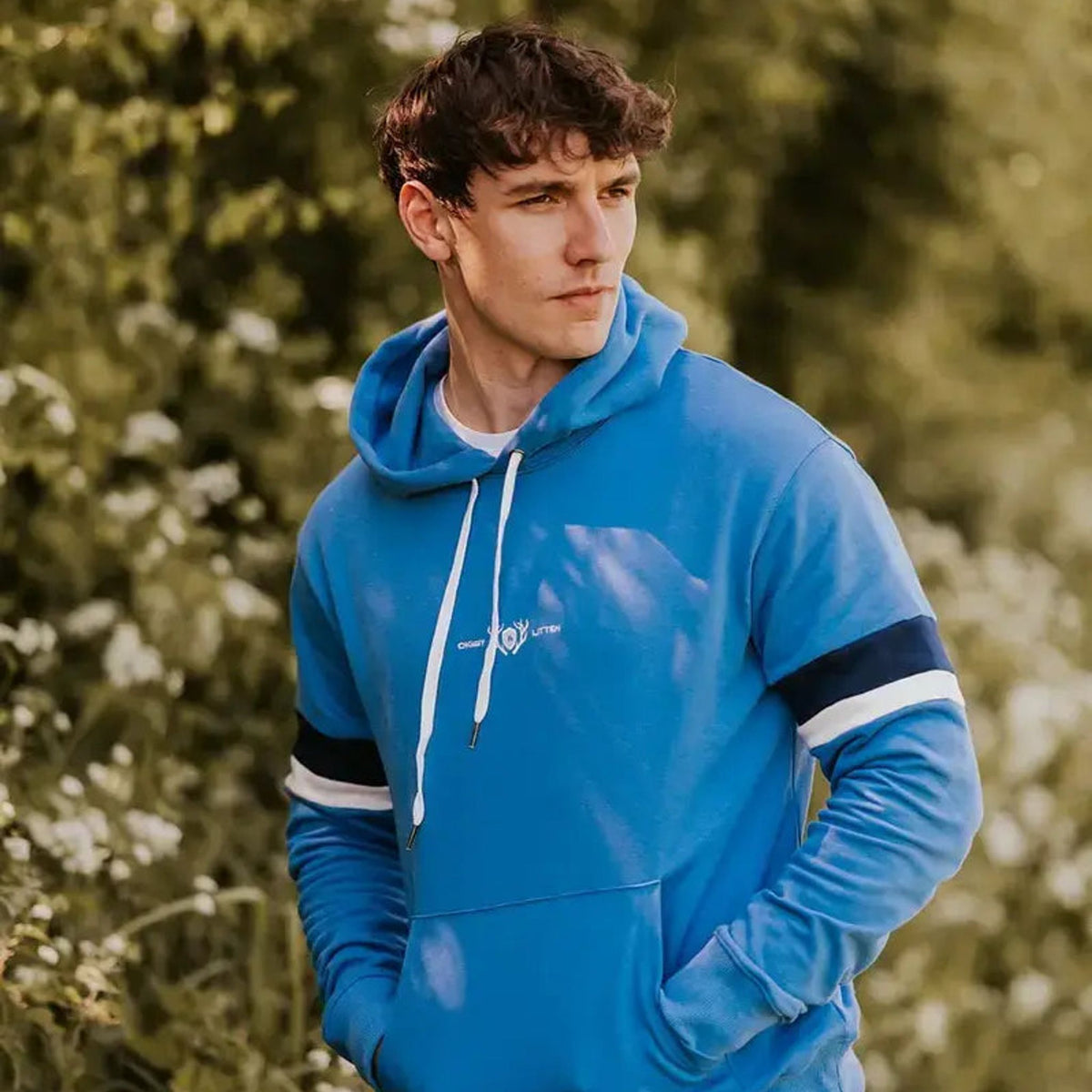 Digby &amp; Litten "Blues &amp; Bands" Hoodie — shown worn.
