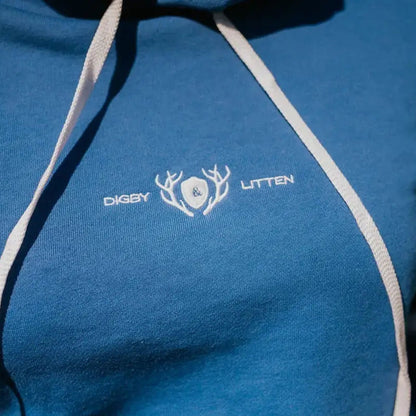 Digby &amp; Litten "Blues &amp; Bands" Hoodie — close-up detail.