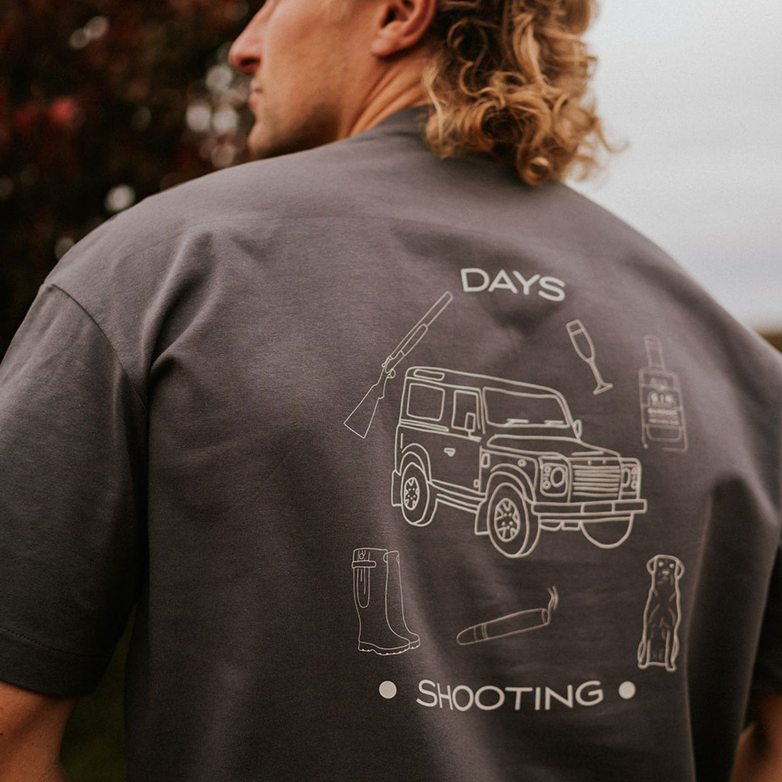 Digby &amp; Litten Charcoal Shooting Days T-Shirt — back view when worn.