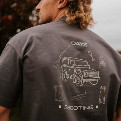 Digby &amp; Litten Charcoal Shooting Days T-Shirt — back view when worn.