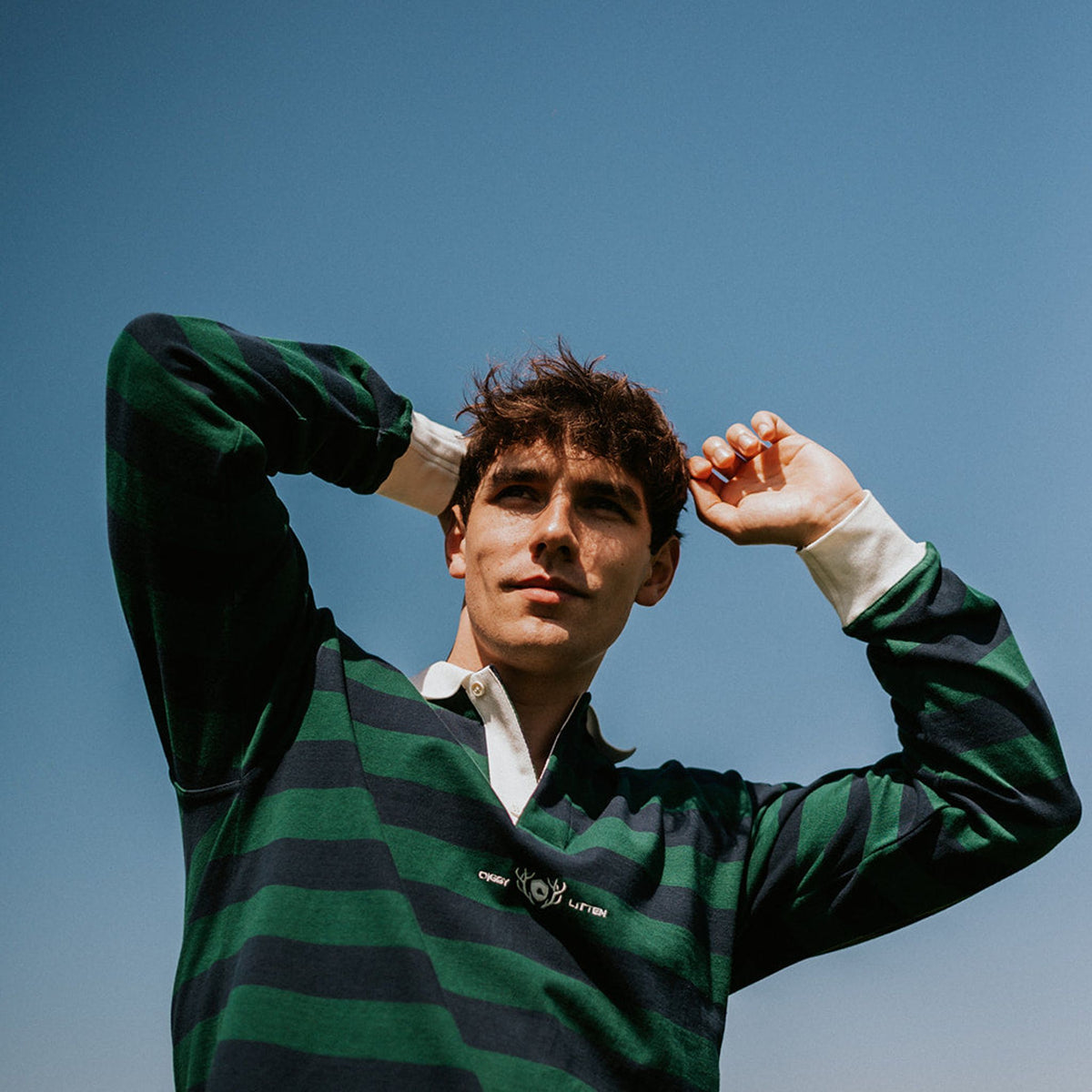 Digby &amp; Litten Highland Hero Rugby Shirt — shown worn.