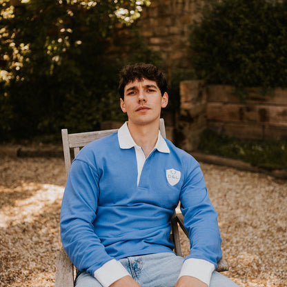 Digby &amp; Litten Moorland Mist Rugby Shirt — shown worn.
