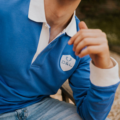 Digby &amp; Litten Moorland Mist Rugby Shirt — close-up detail.