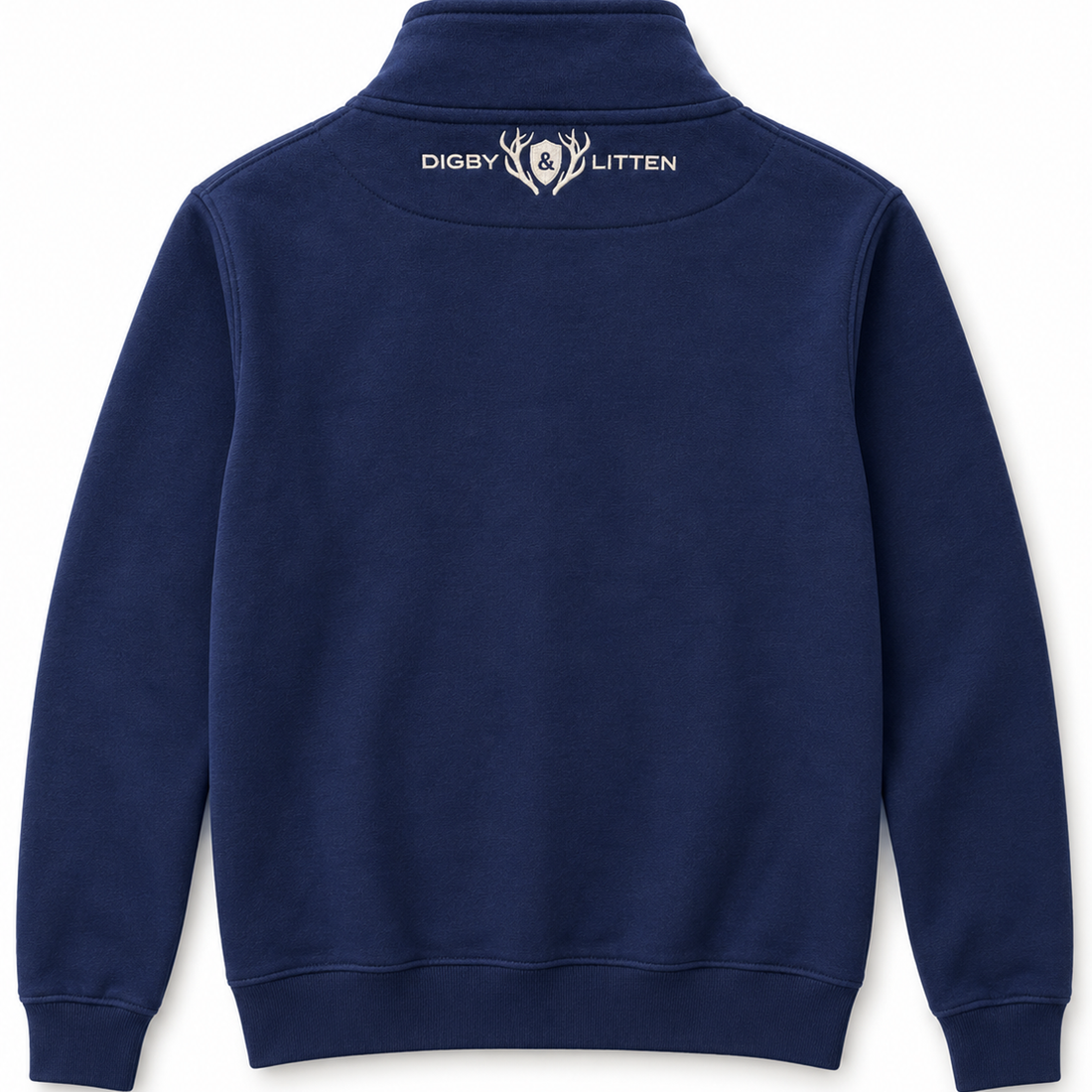 Digby &amp; Litten Navy &amp; Cream Harbour Quarter-Zip Sweatshirt — back view.