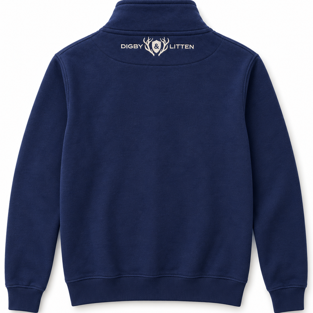 Digby &amp; Litten Navy &amp; Cream Harbour Quarter-Zip Sweatshirt — back view.