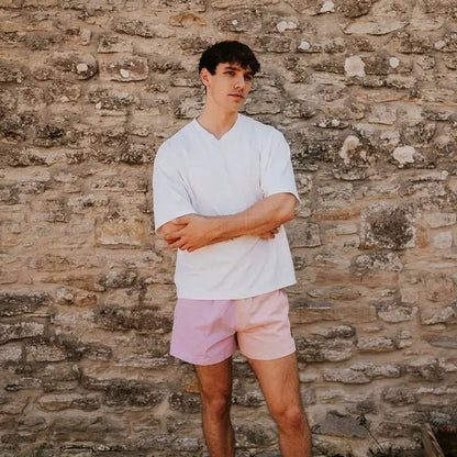 Digby &amp; Litten Pink &amp; Purple Rugby Shorts — shown worn.