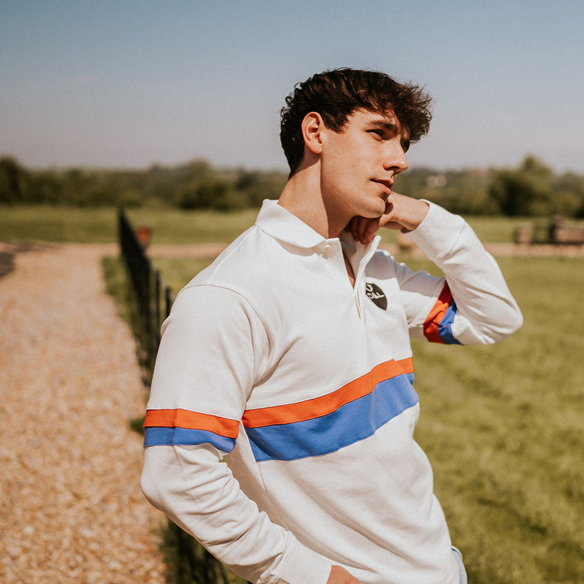 Digby &amp; Litten Sunrise Rugby Shirt — shown worn.