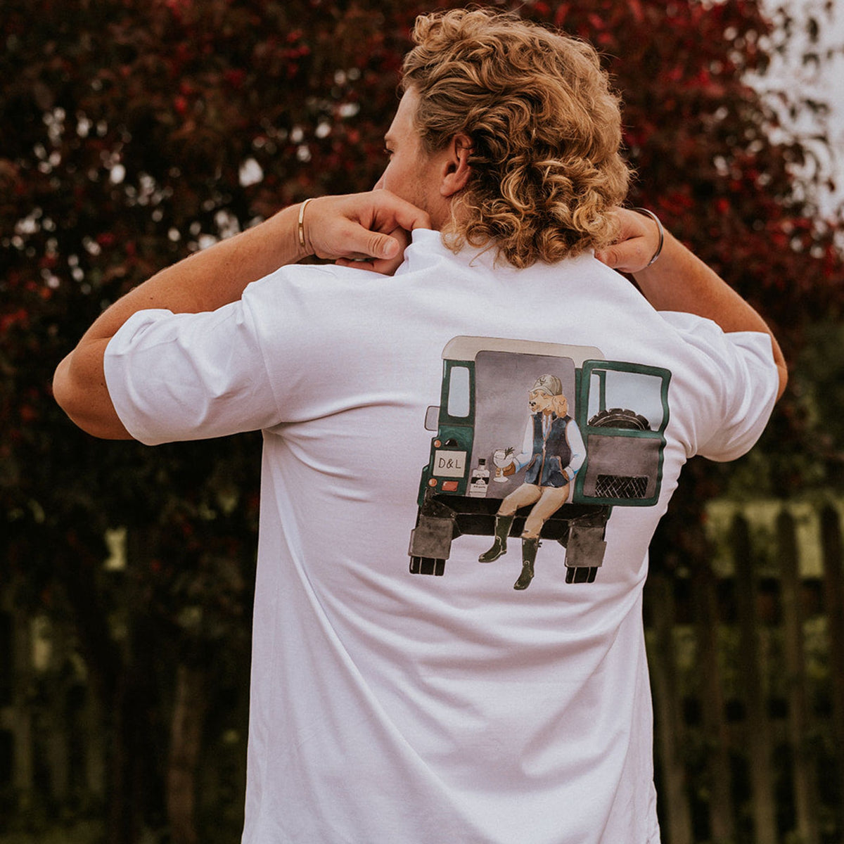 White Digby Land Rover T-Shirt — back view when worn.