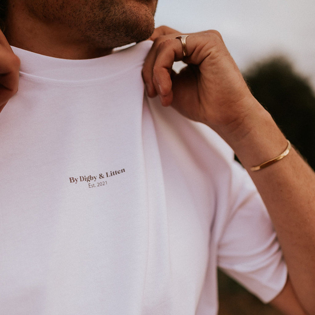 White Digby Land Rover T-Shirt — close-up detail.