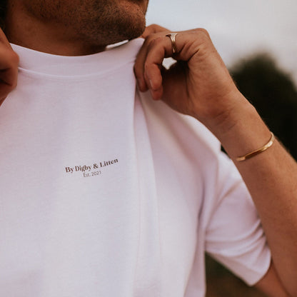 White Digby Land Rover T-Shirt — close-up detail.