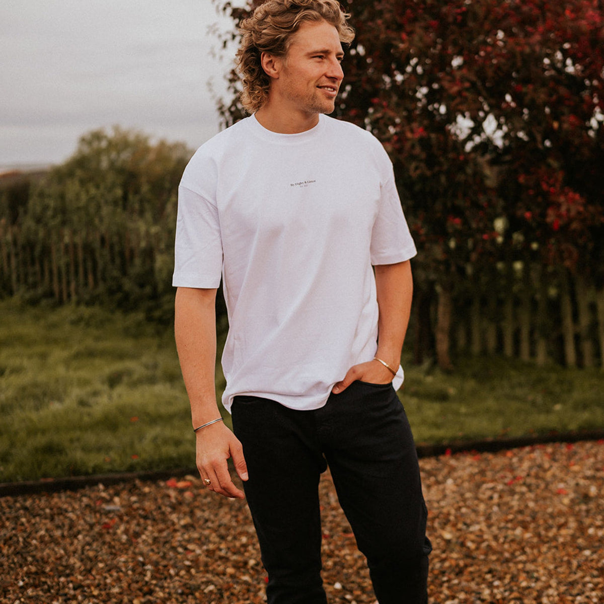 White Digby Land Rover T-Shirt — shown worn.
