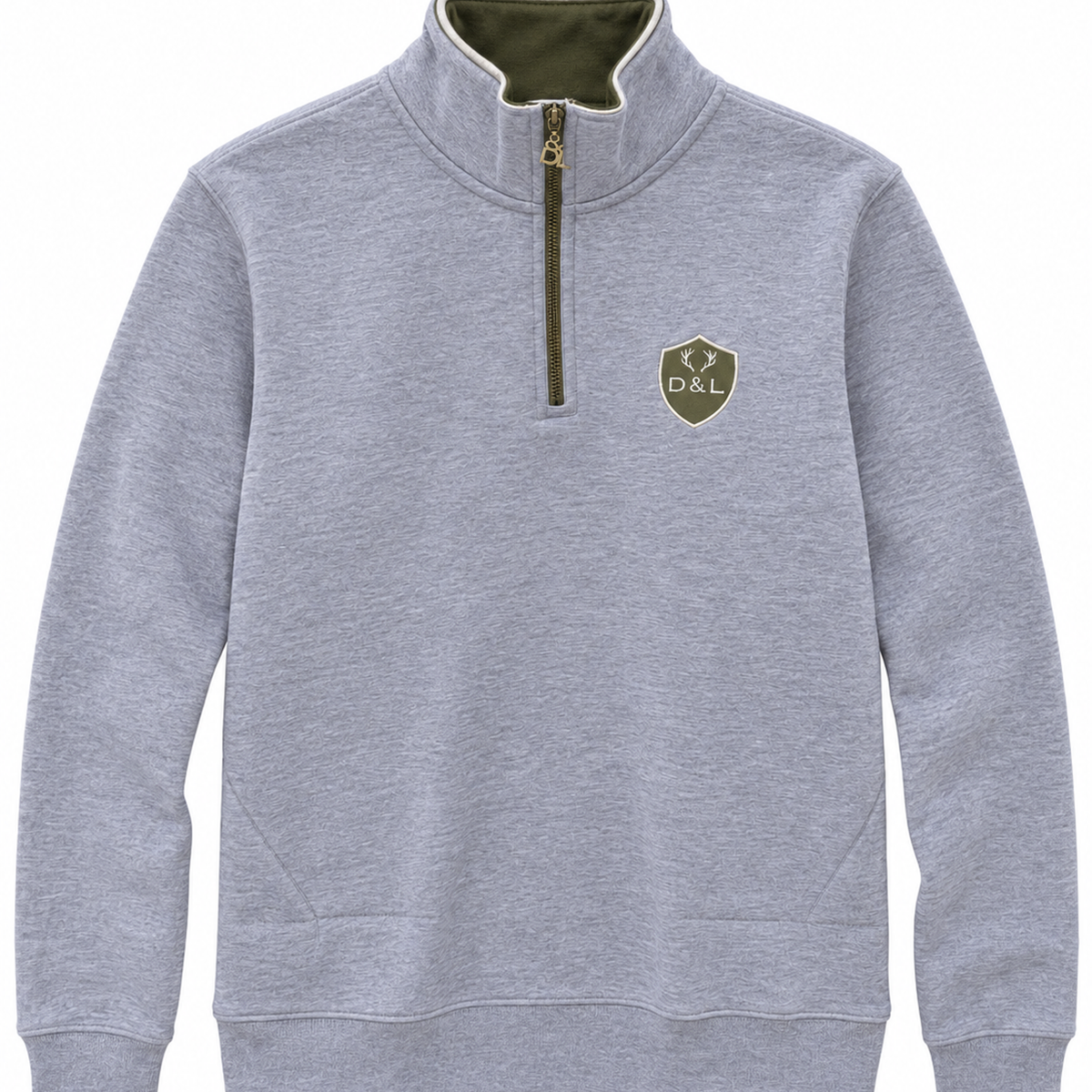 Digby &amp; Litten Grey &amp; Forest Green Harbour Quarter-Zip Sweatshirt — front view.