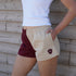 Digby & Litten Maroon & Cream Rugby Shorts — close-up detail.