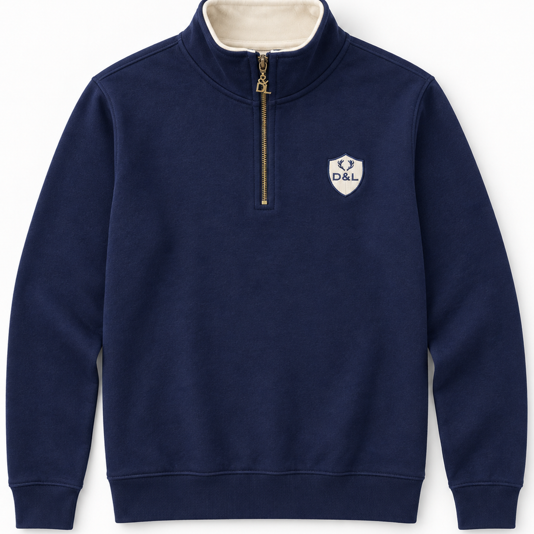 Digby &amp; Litten Navy &amp; Cream Harbour Quarter-Zip Sweatshirt — front view.