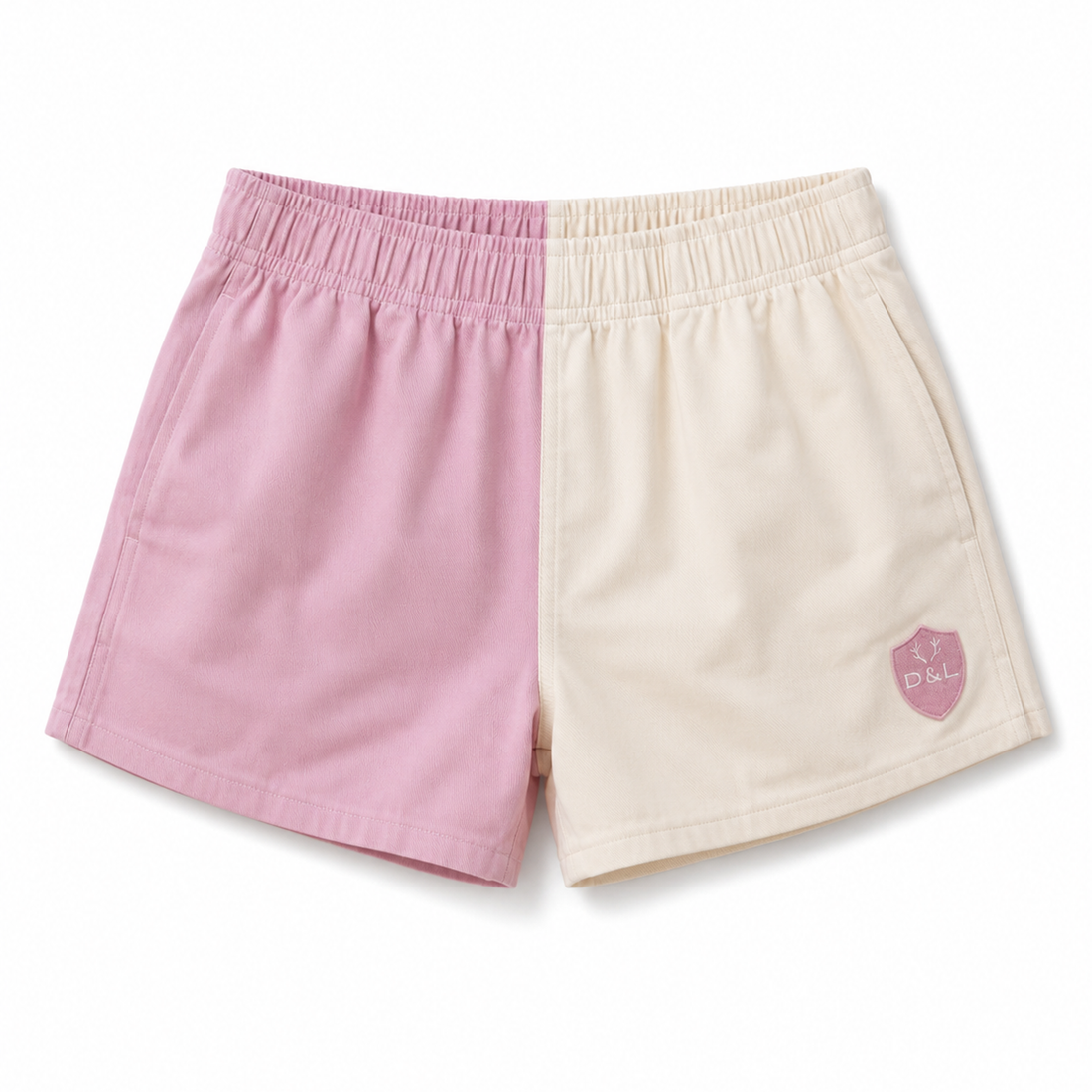 Digby &amp; Litten Pink &amp; Cream Rugby Shorts — front view.