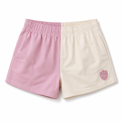 Digby &amp; Litten Pink &amp; Cream Rugby Shorts — front view.
