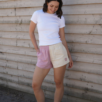Digby &amp; Litten Pink &amp; Cream Rugby Shorts — shown worn.